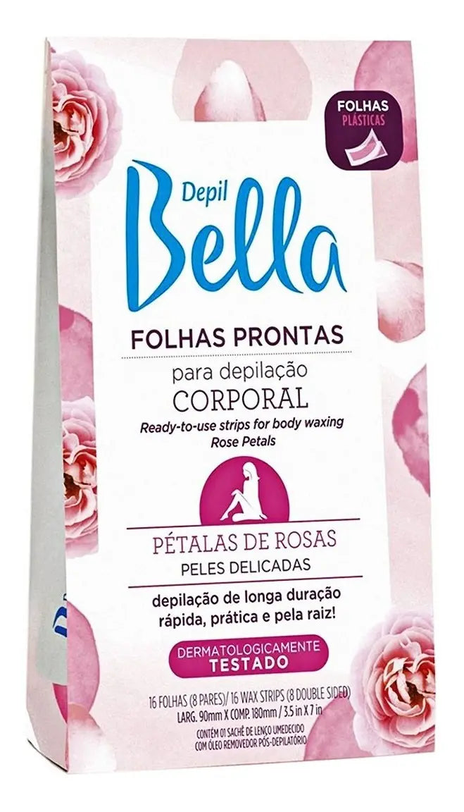 Depil Bella Folhas Prontas para Depilação Corporal: Pétalas de Rosas Peles Sensíveis - 16 Folhas 8 Pares